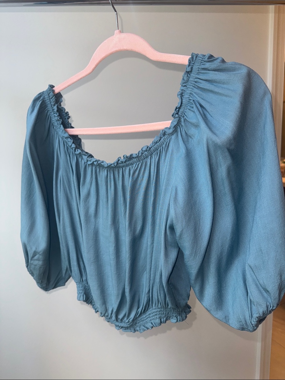 Bila Dusty Blue Off-Shoulder Crop Top